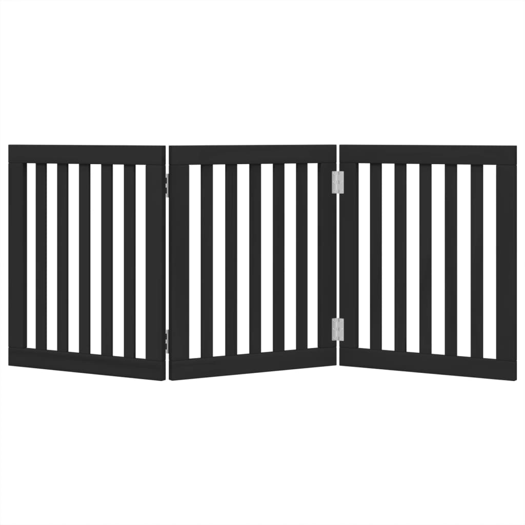 vidaXL Puerta para perros plegable 3 paneles madera álamo negra 150 cm - Image 4