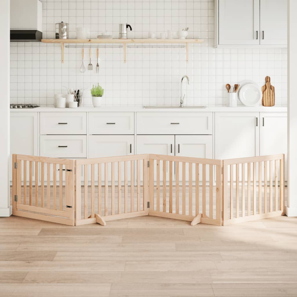 vidaXL Puerta para perros con puerta plegable de 4 paneles, 320 cm, madera de álamo