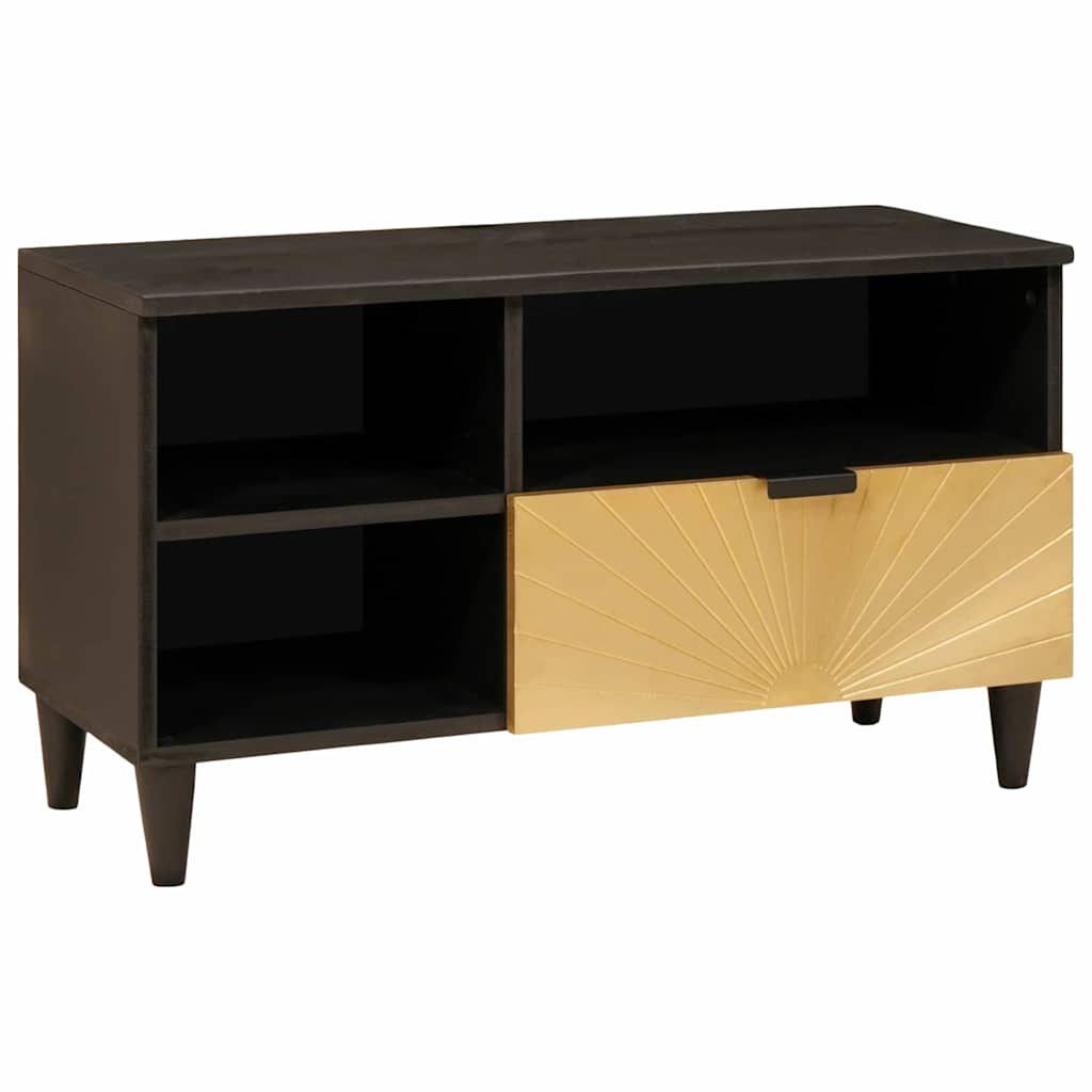 vidaXL Mueble de TV con cajón Negro y dorado 80 x 33 x 46 cm