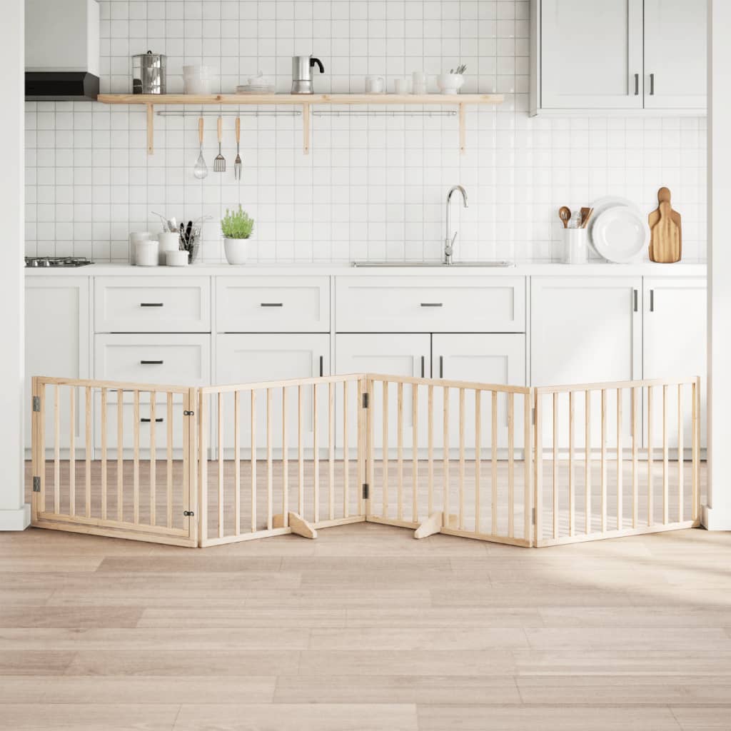 vidaXL Puerta para perros con puerta plegable de 4 paneles, 320 cm, madera de álamo