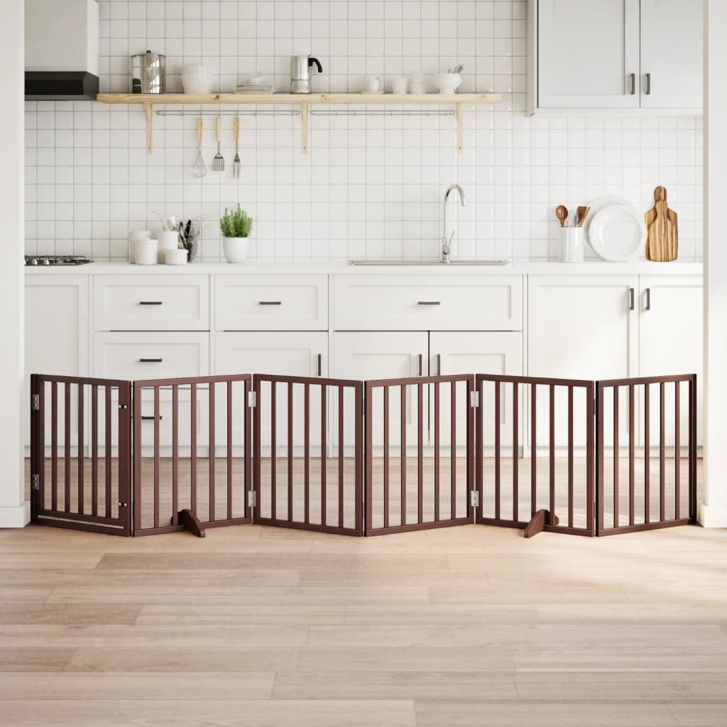 vidaXL Puerta para perros plegable 6 paneles madera álamo marrón 300cm