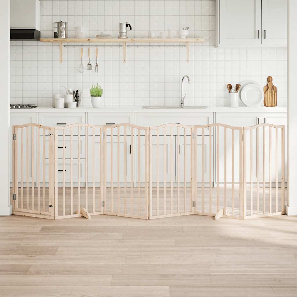vidaXL Puerta para perros con puerta plegable de 6 paneles, 300 cm, madera de álamo