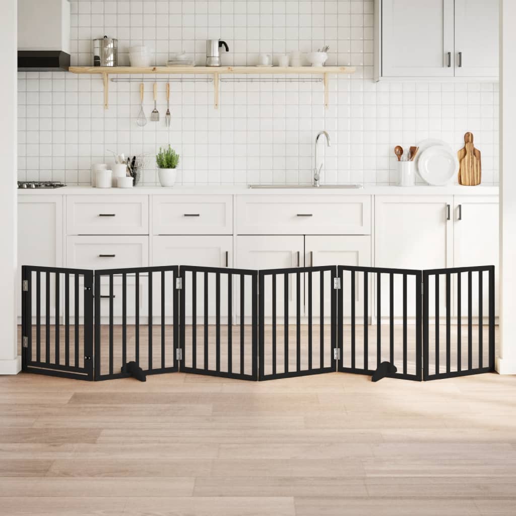 vidaXL Puerta para perros plegable 6 paneles madera álamo negra 300 cm