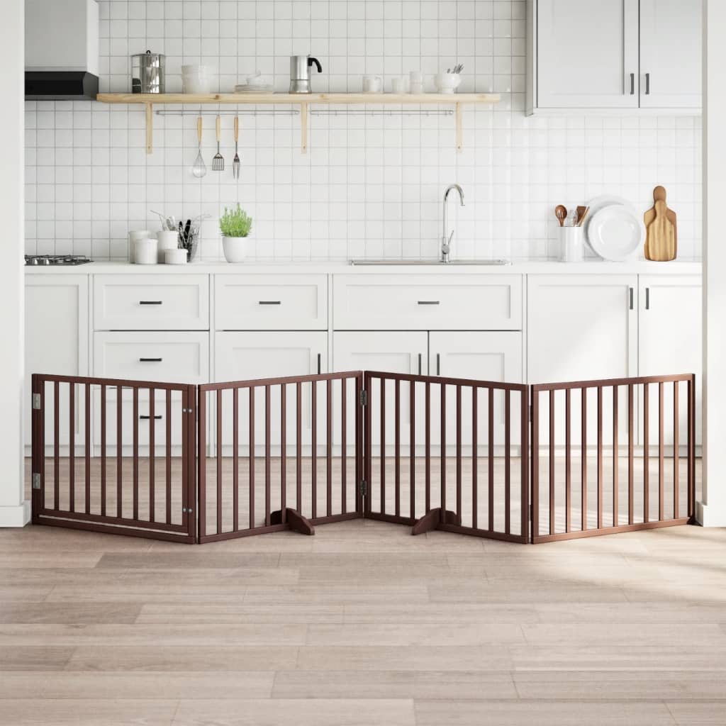 vidaXL Puerta para perros con puerta plegable de 4 paneles marrón 320 cm madera de álamo