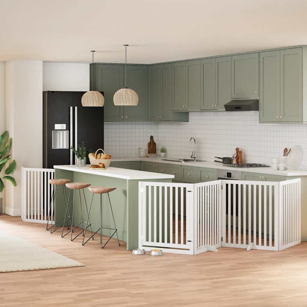 vidaXL Puerta de perros plegable 6 paneles madera álamo blanca 480 cm