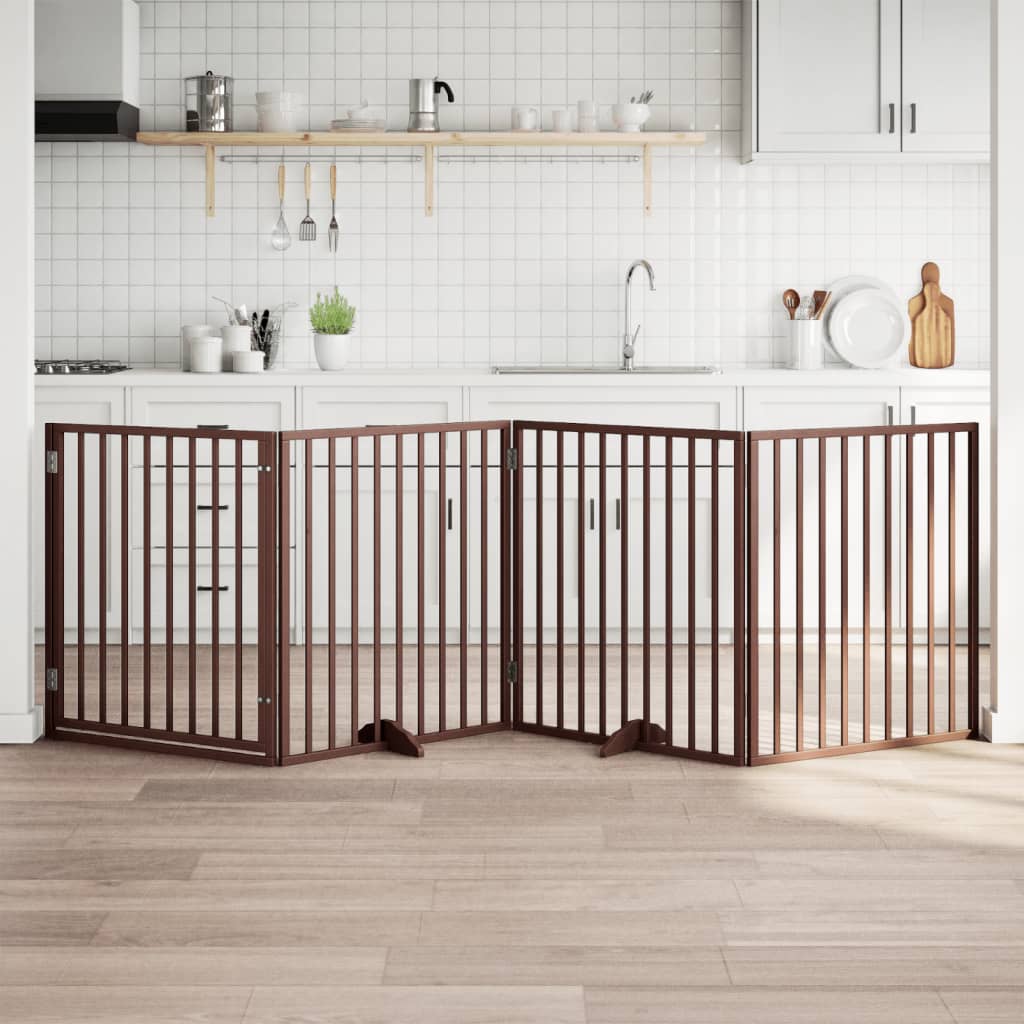 vidaXL Puerta para perros con puerta plegable de 4 paneles marrón 320 cm madera de álamo