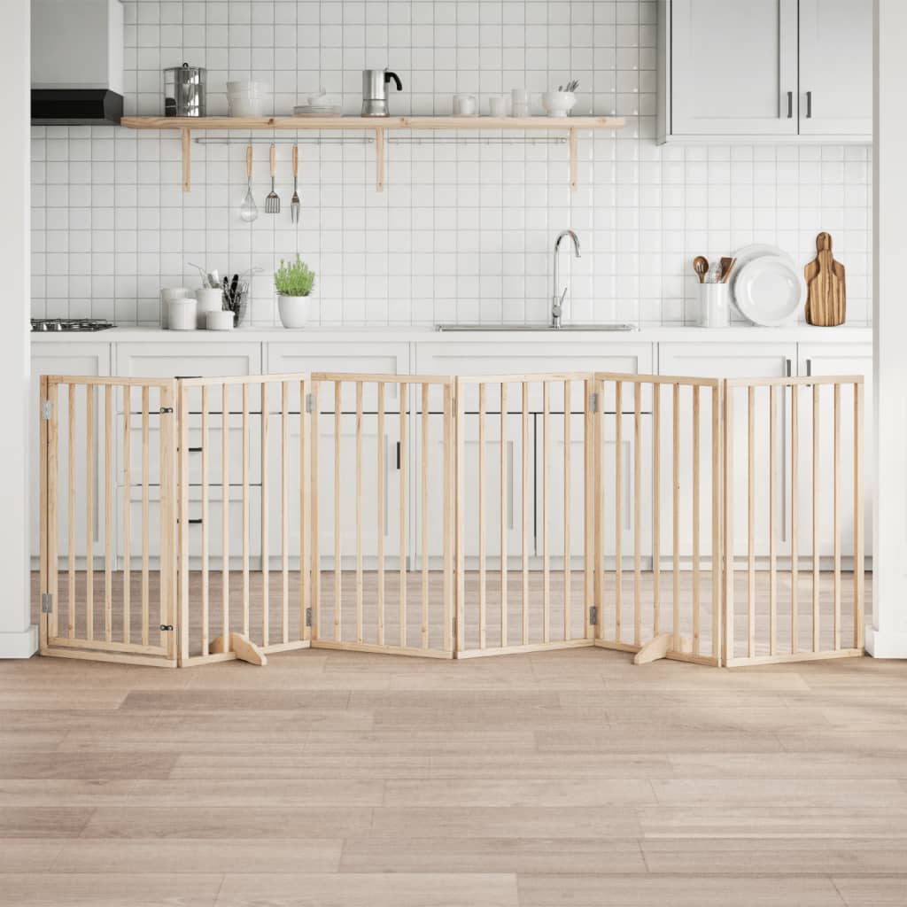 vidaXL Puerta para perros con puerta plegable de 6 paneles, 300 cm, madera de álamo