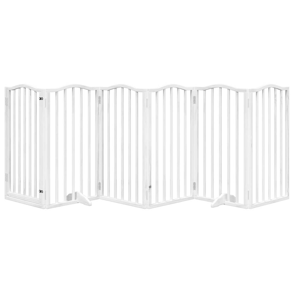 vidaXL Puerta para perros plegable 3 paneles madera álamo blanca 300cm - Image 3