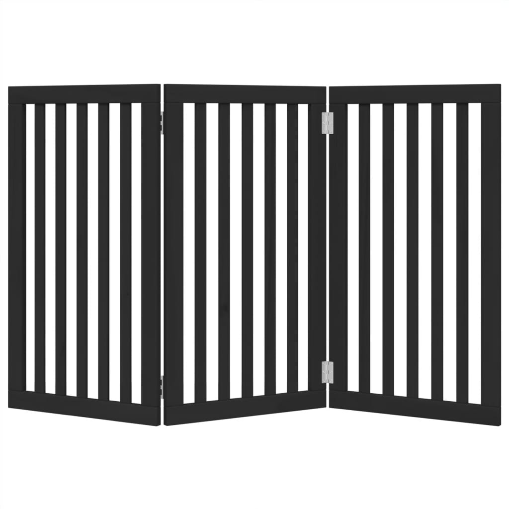 vidaXL Puerta para perros plegable 3 paneles madera álamo negra 150 cm - Image 4