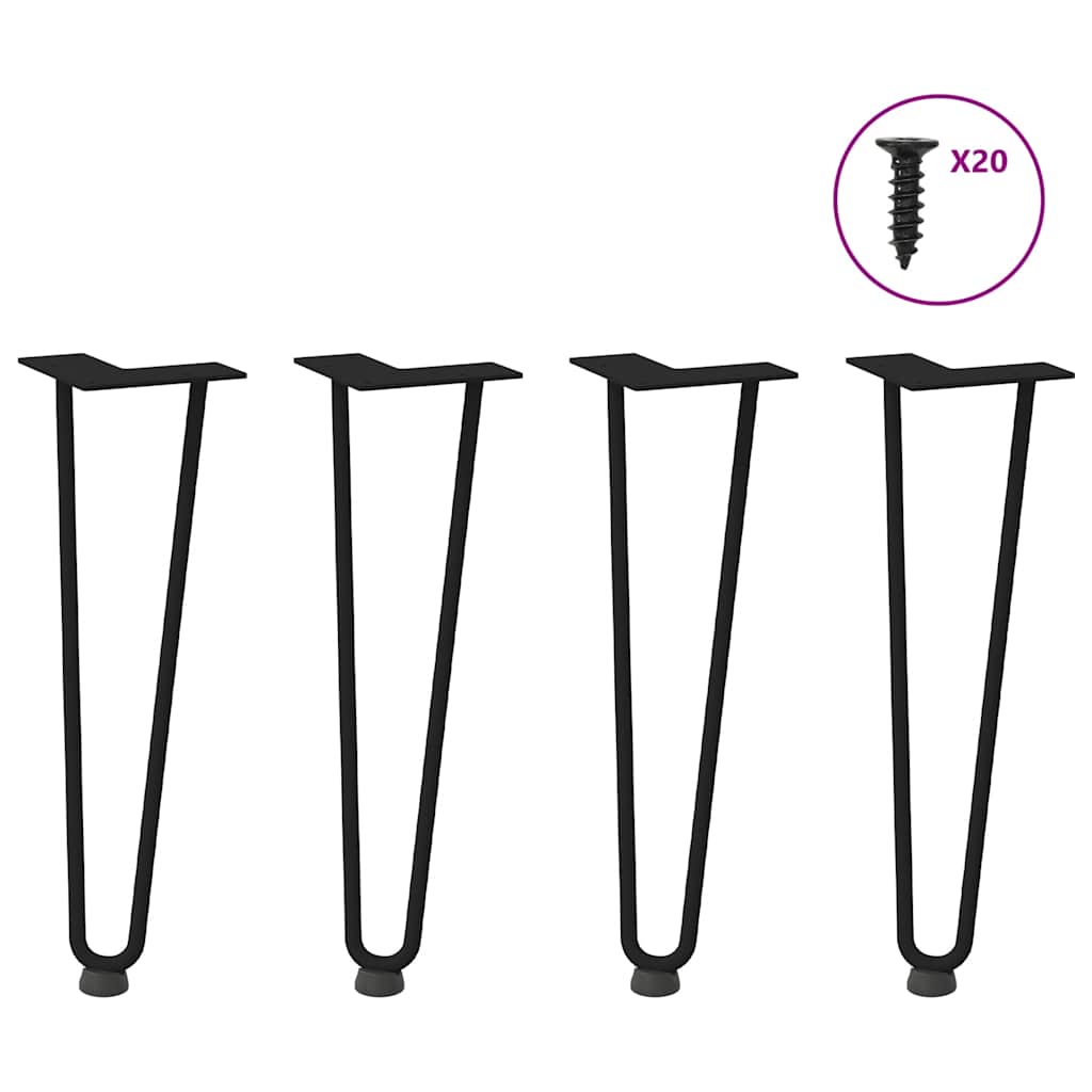 vidaXL Patas de horquilla para mesa de centro (4 unidades), color negro, 42 cm, acero macizo