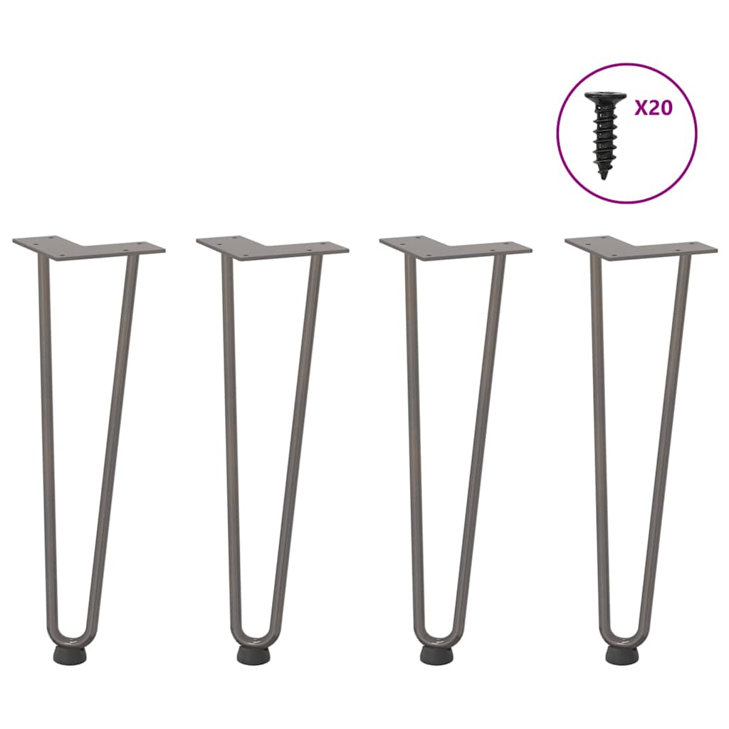vidaXL Patas de horquilla para mesa de centro (4 unidades, acero natural, 42 cm, acero macizo)
