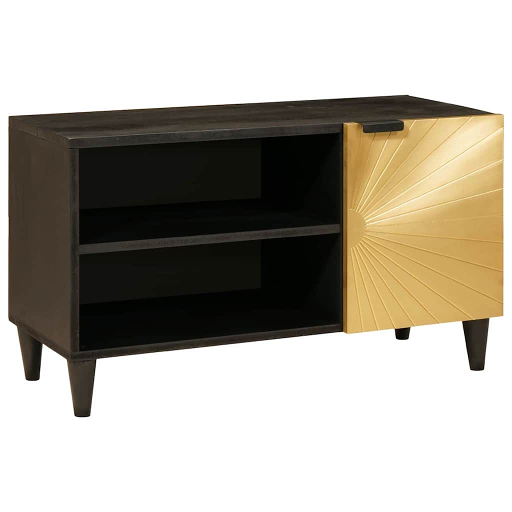 vidaXL Mueble de TV con estante Negro y dorado 80 x 33 x 46 cm