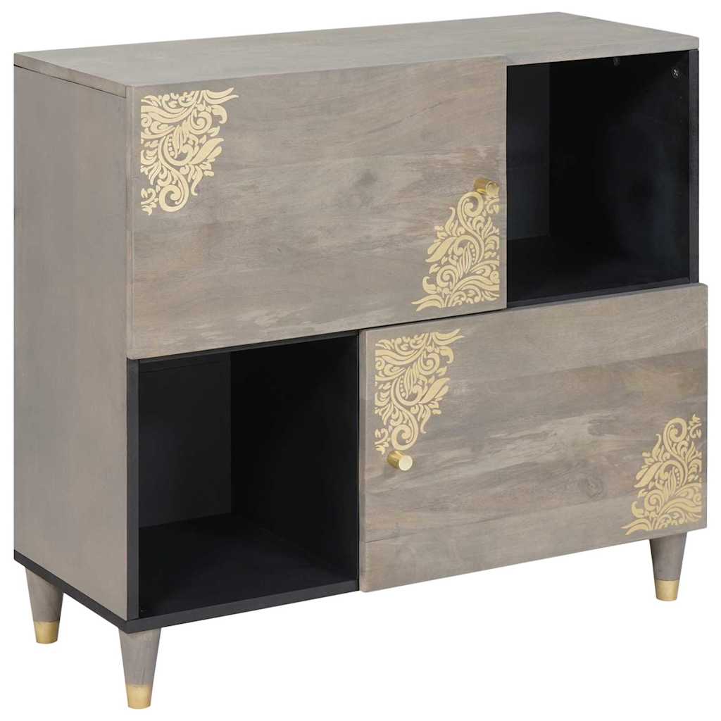 vidaXL Aparador Gris y dorado 80 x 33 x 75 cm Madera de mango maciza
