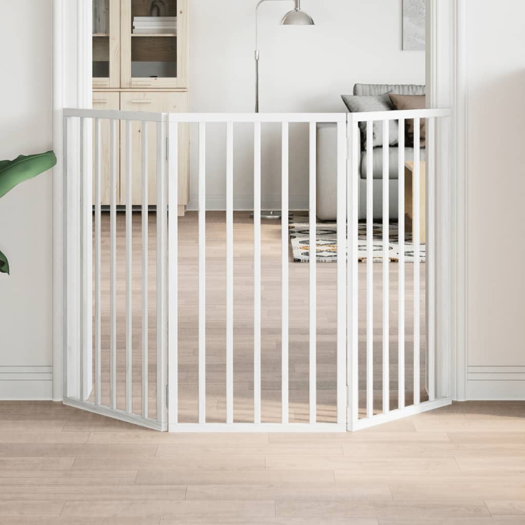 vidaXL Puerta para perros plegable de 3 paneles, color blanco, 150 cm, madera de álamo
