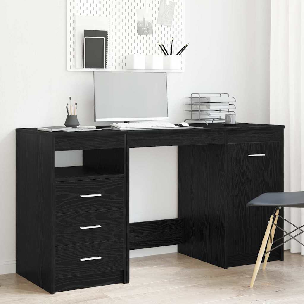 vidaXL Escritorio con cajón 2 pcs Roble Negro 140 x 50 x 76 cm