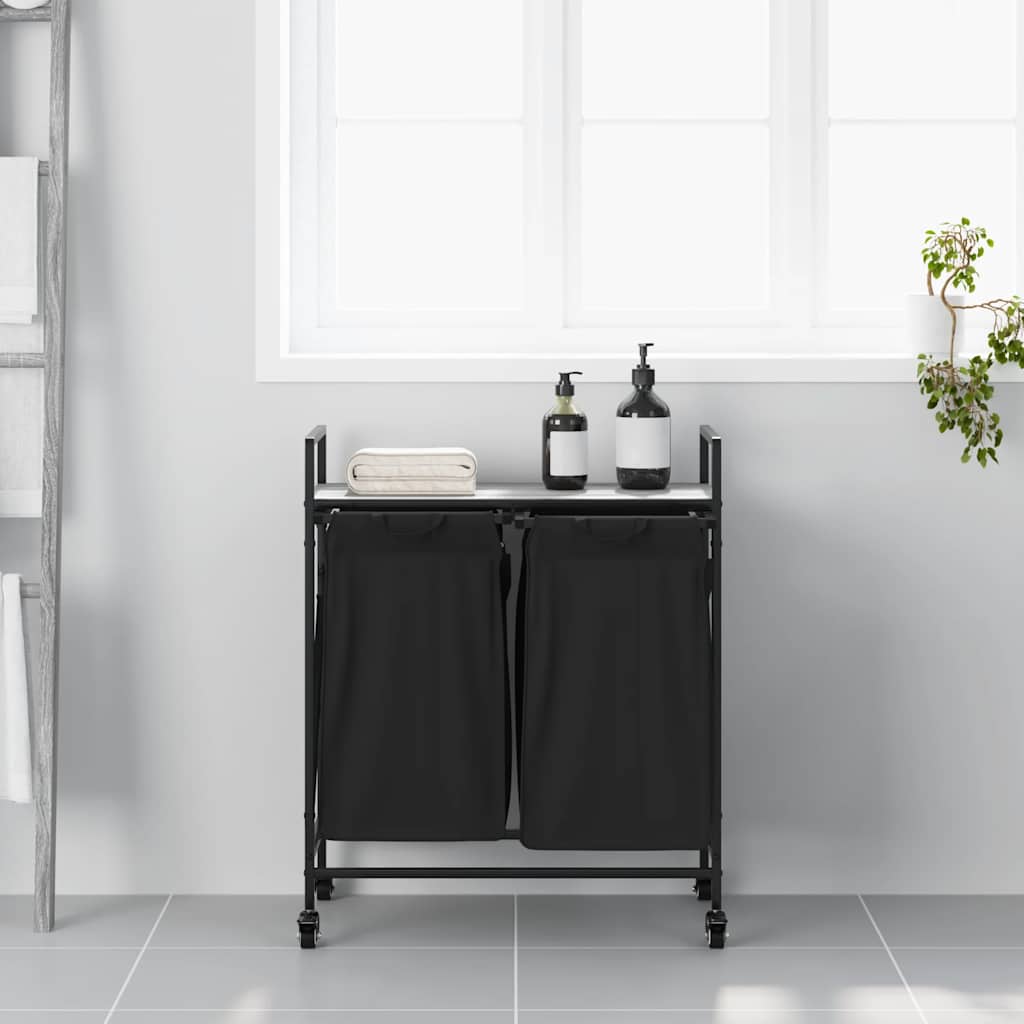 vidaXL Wäschekorb 2 Fächer mit Rollen Grau Sonoma - Image 3