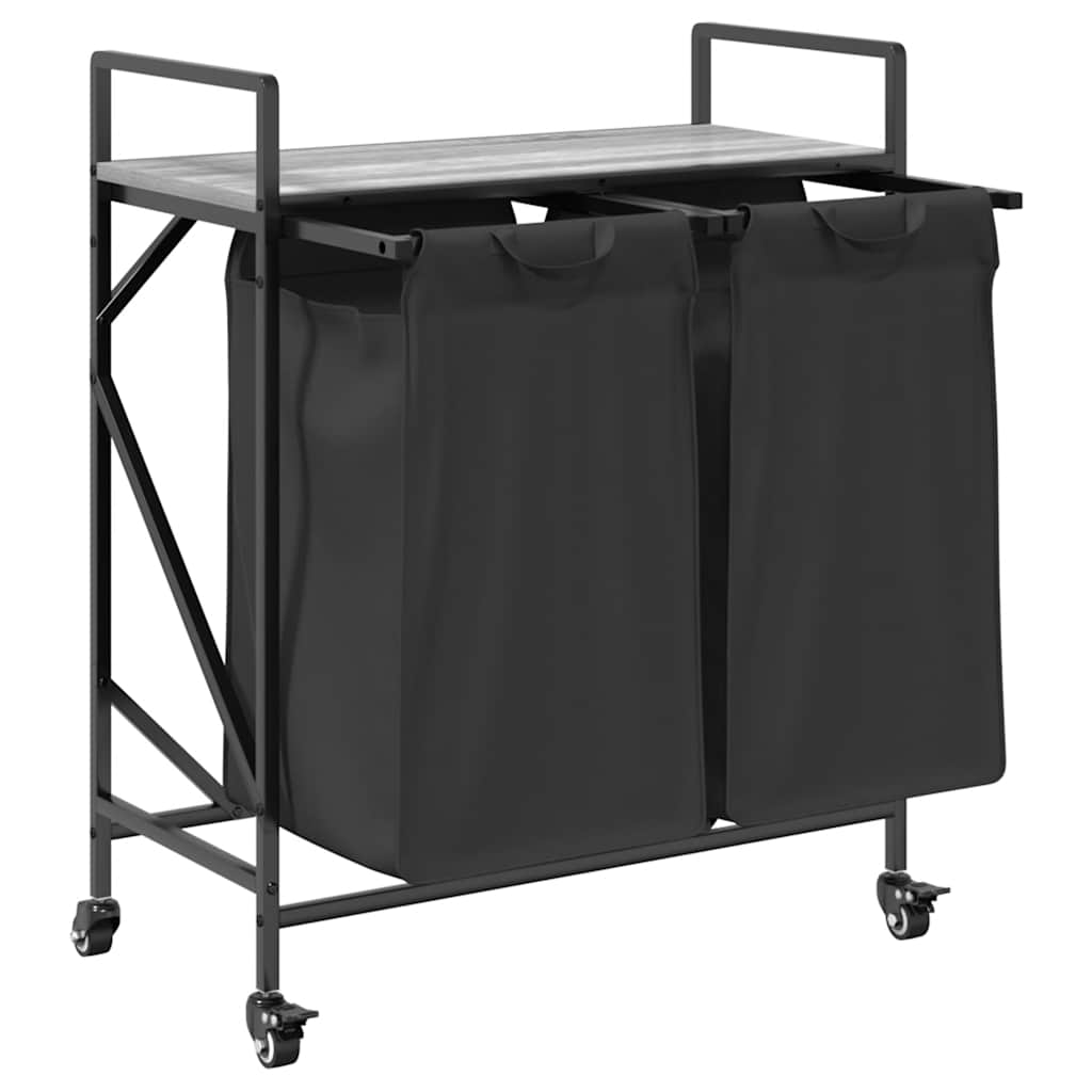 vidaXL Wäschekorb 2 Fächer mit Rollen Grau Sonoma - Image 5