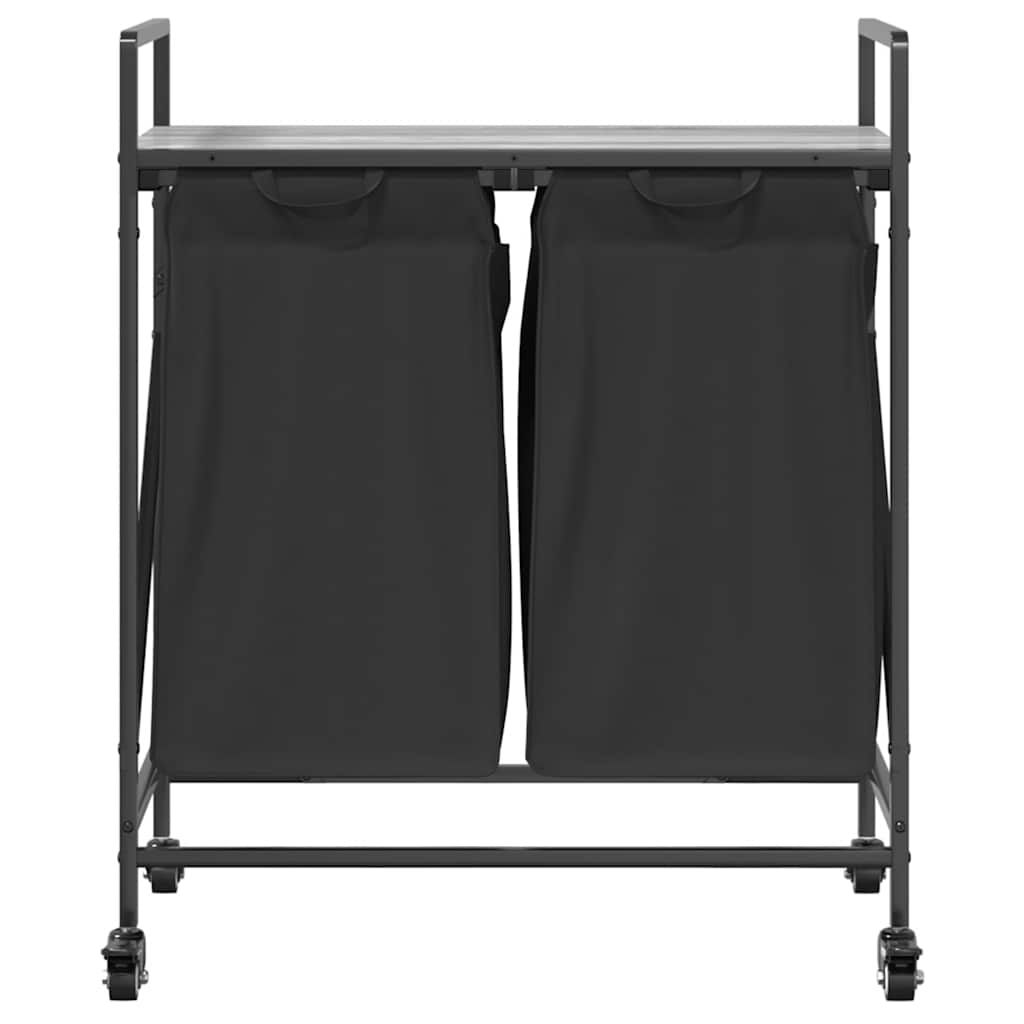 vidaXL Wäschekorb 2 Fächer mit Rollen Grau Sonoma - Image 6