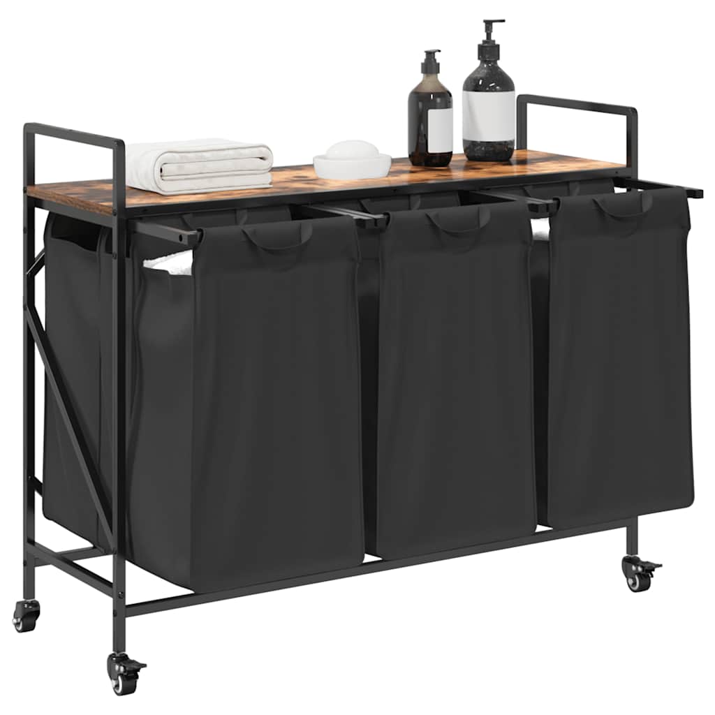 vidaXL Wäschekorb 3 Fächer mit Rollen Räuchereiche - Image 4