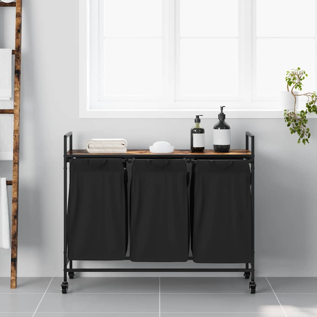 vidaXL Wäschekorb 3 Fächer mit Rollen Räuchereiche - Image 3