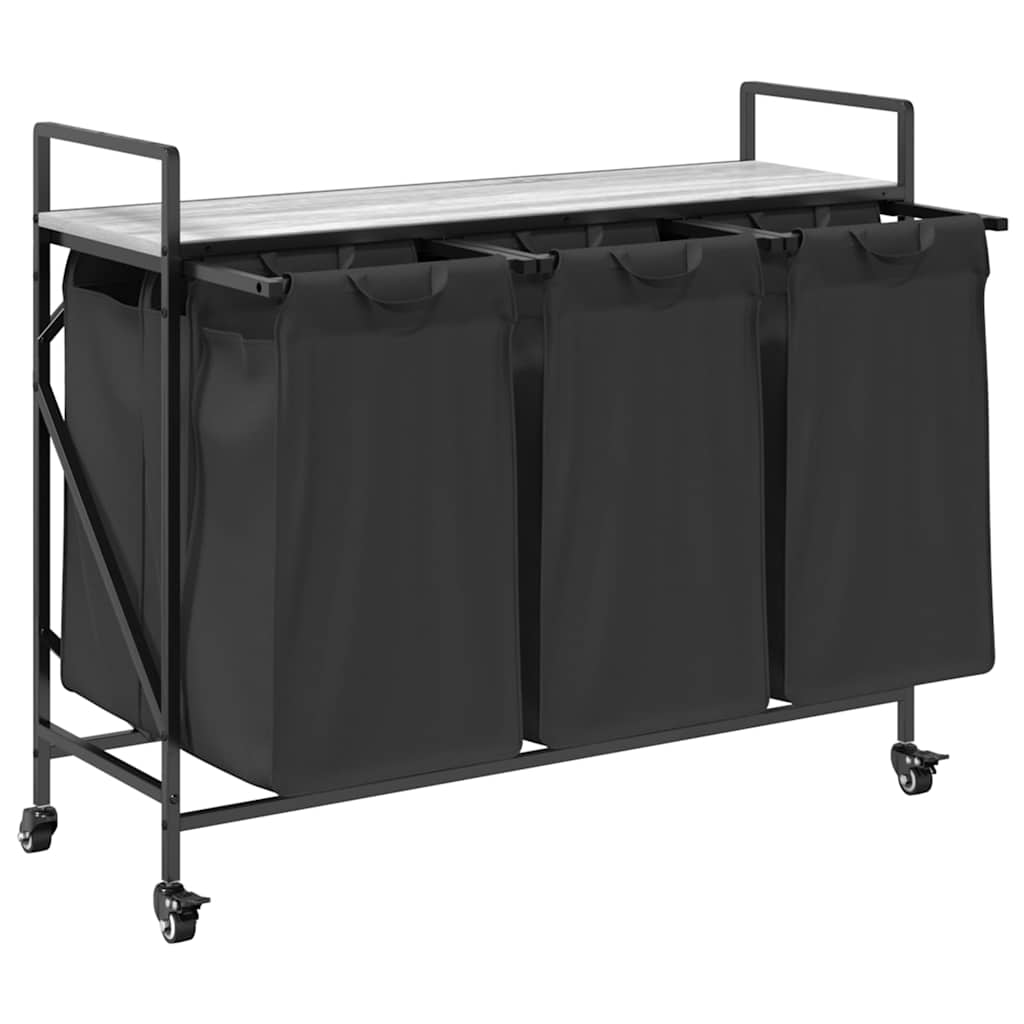 vidaXL Wäschekorb 3 Fächer mit Rollen Grau Sonoma - Image 5