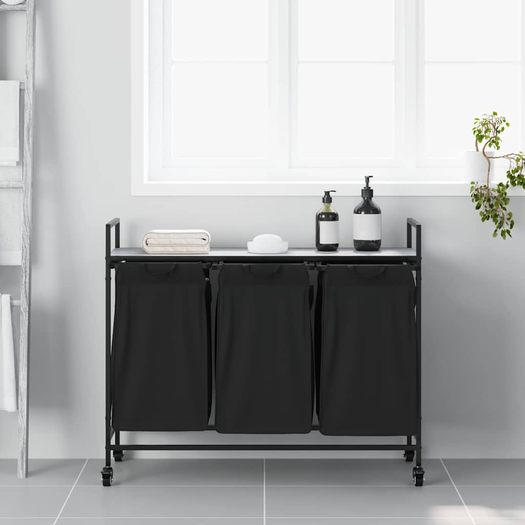 vidaXL Wäschekorb 3 Fächer mit Rollen Grau Sonoma - Image 3