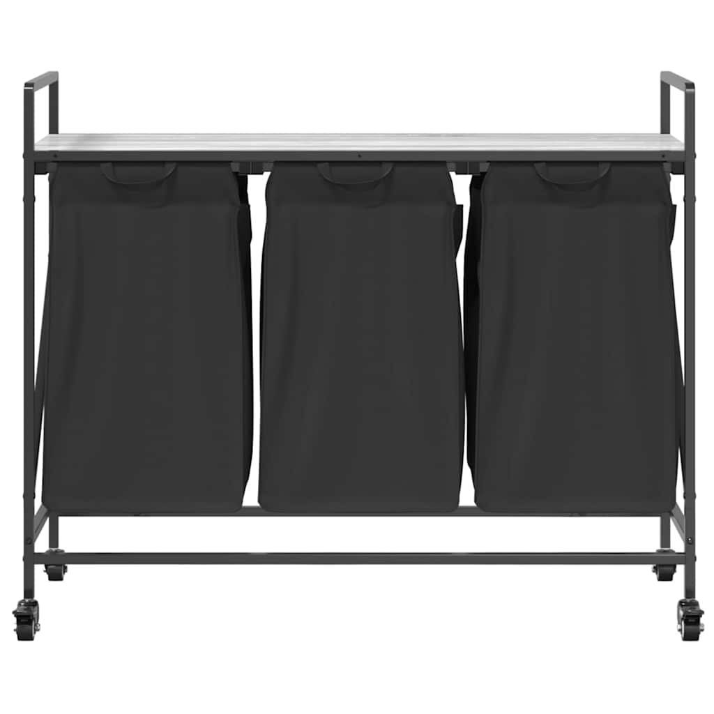 vidaXL Wäschekorb 3 Fächer mit Rollen Grau Sonoma - Image 6