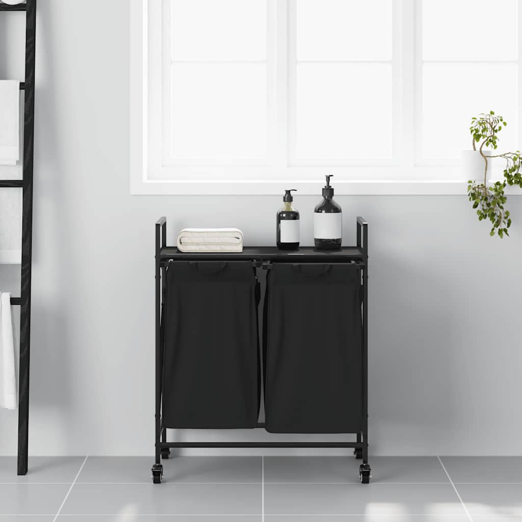 vidaXL Wäschekorb 2 Fächer mit Rädern Schwarze Eiche - Image 3