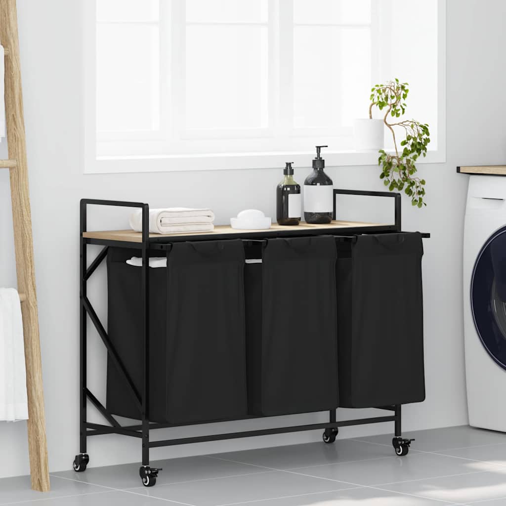 vidaXL Wäschekorb 3 Fächer mit Rollen Sonoma Eiche