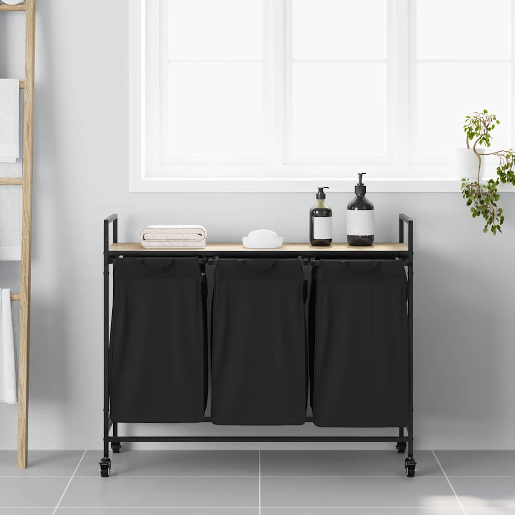 vidaXL Wäschekorb 3 Fächer mit Rollen Sonoma Eiche - Image 3