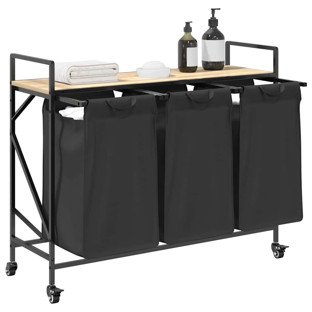 vidaXL Wäschekorb 3 Fächer mit Rollen Sonoma Eiche - Image 4