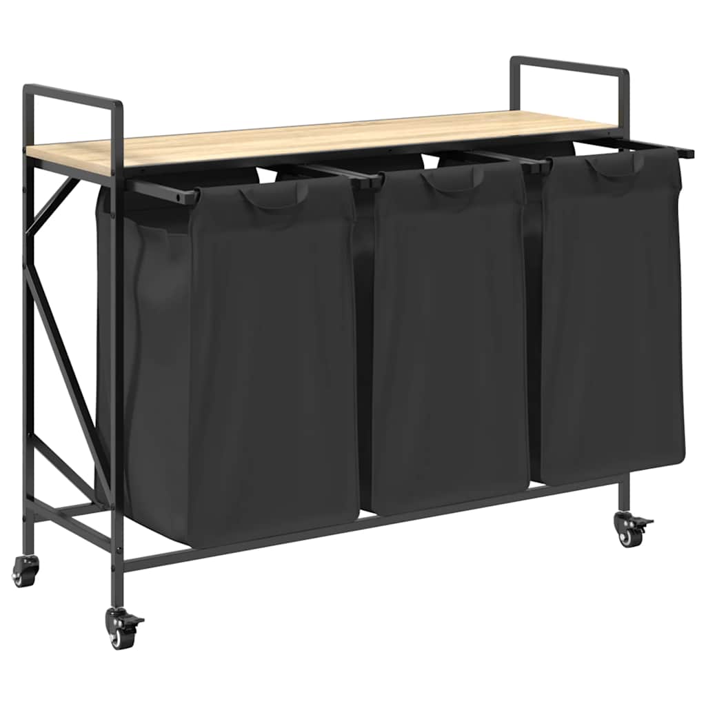 vidaXL Wäschekorb 3 Fächer mit Rollen Sonoma Eiche - Image 5