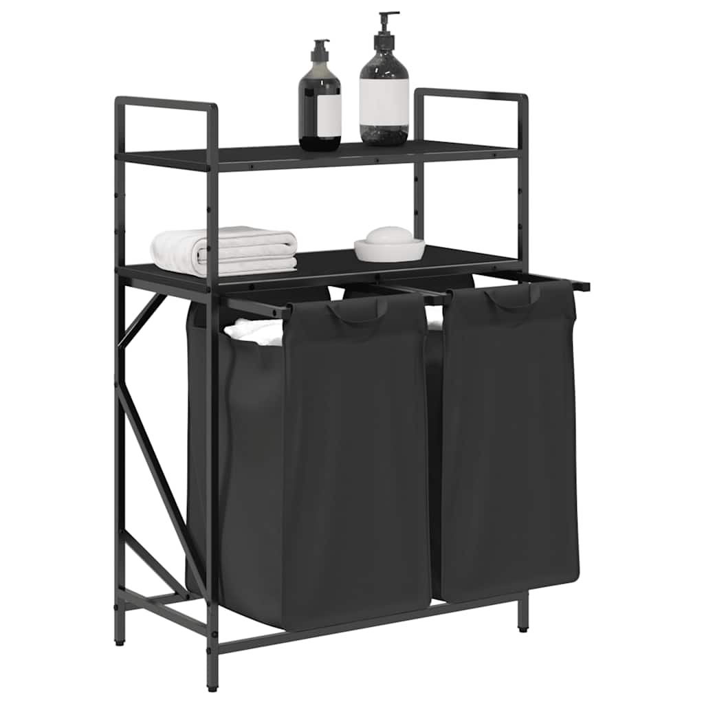 vidaXL Wäschekorb 2 Fächer mit Ablagen Schwarze Eiche - Image 4