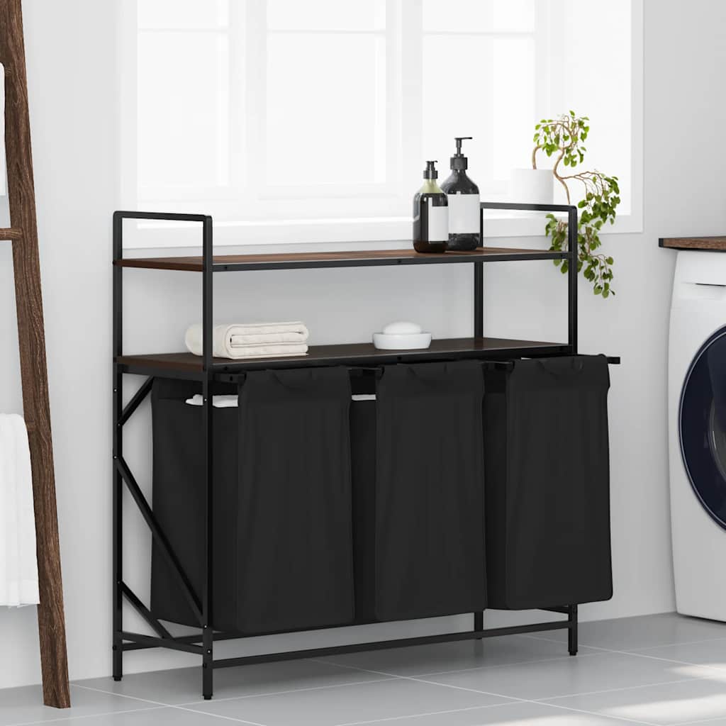 vidaXL Wäschekorb 3 Fächer mit Ablagen Braune Eiche