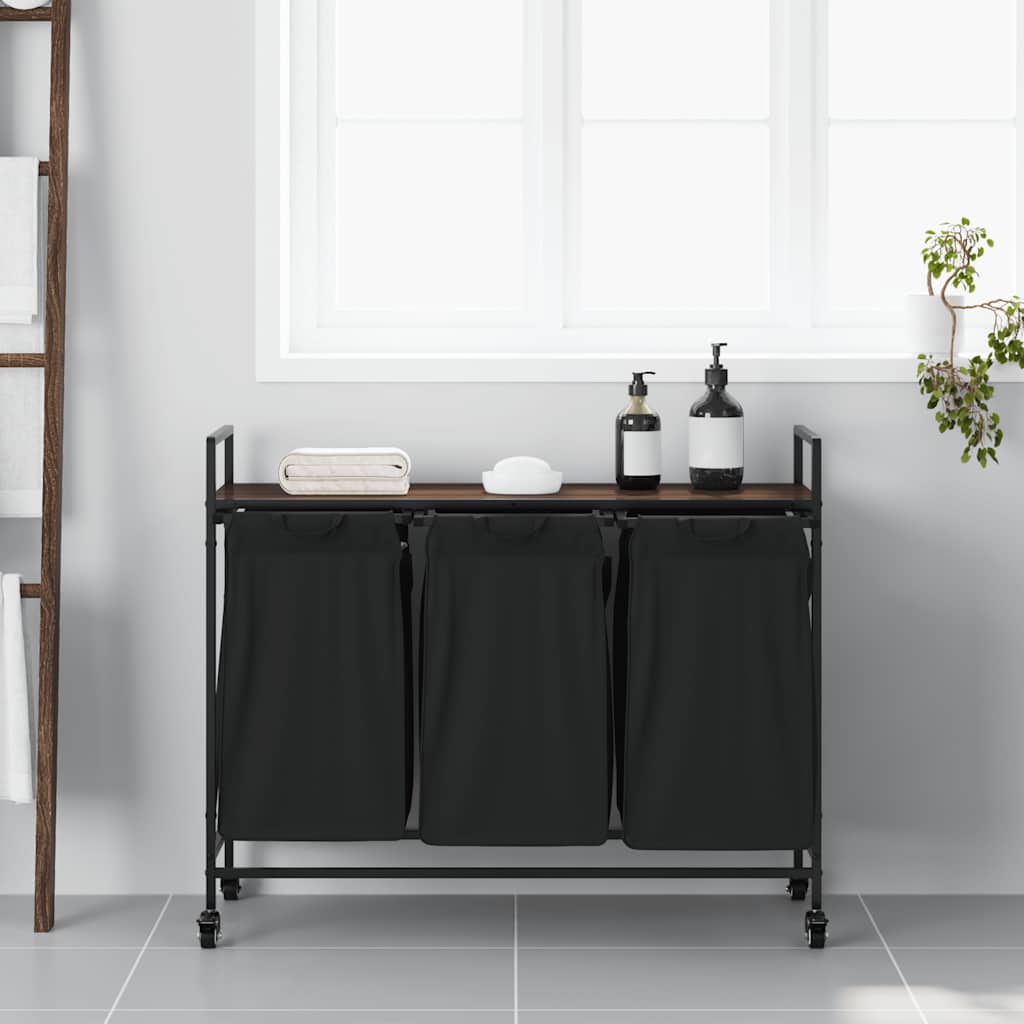 vidaXL Wäschekorb 3 Fächer mit Rollen Braune Eiche - Image 3