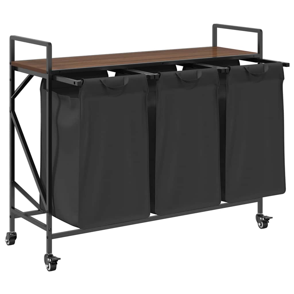 vidaXL Wäschekorb 3 Fächer mit Rollen Braune Eiche - Image 5