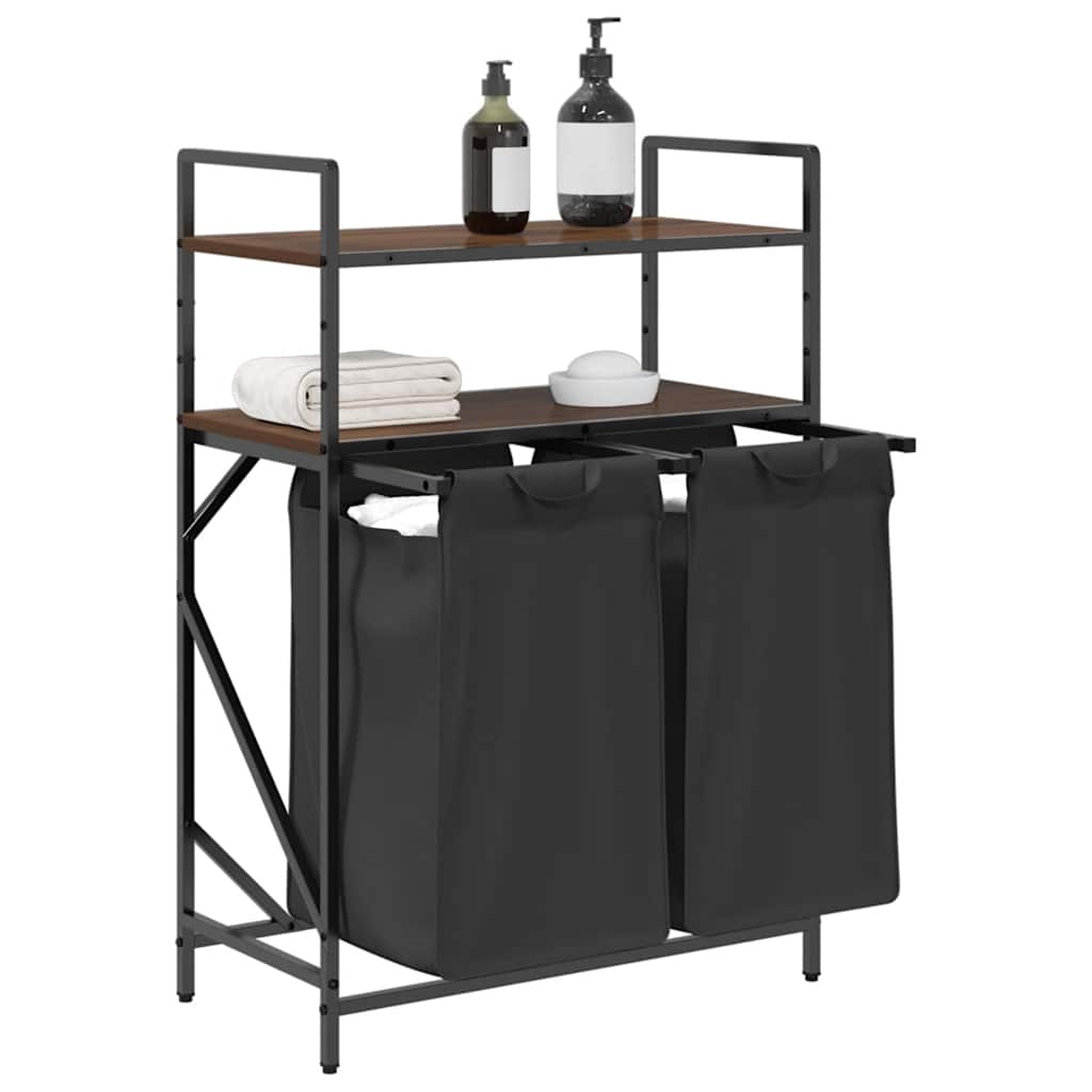 vidaXL Wäschekorb 2 Fächer mit Ablagen Braune Eiche - Image 4