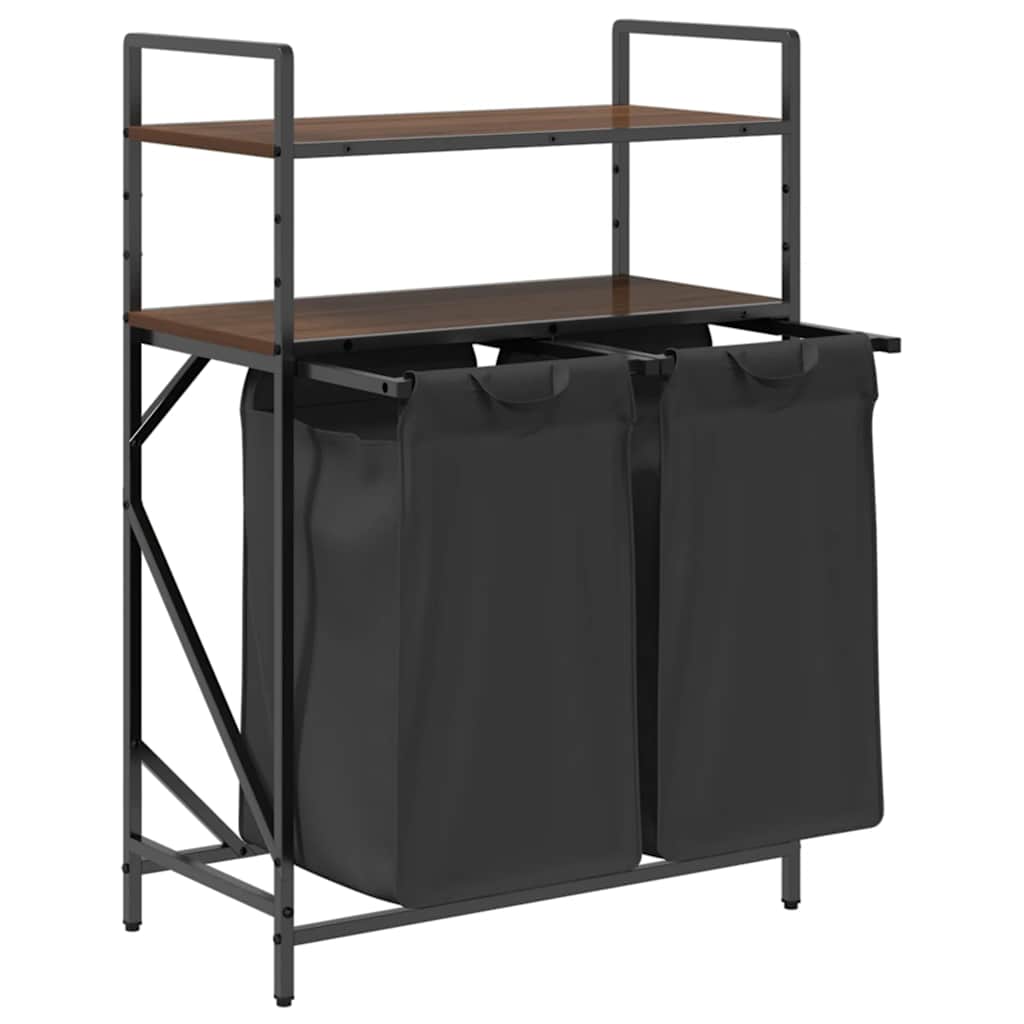 vidaXL Wäschekorb 2 Fächer mit Ablagen Braune Eiche - Image 5