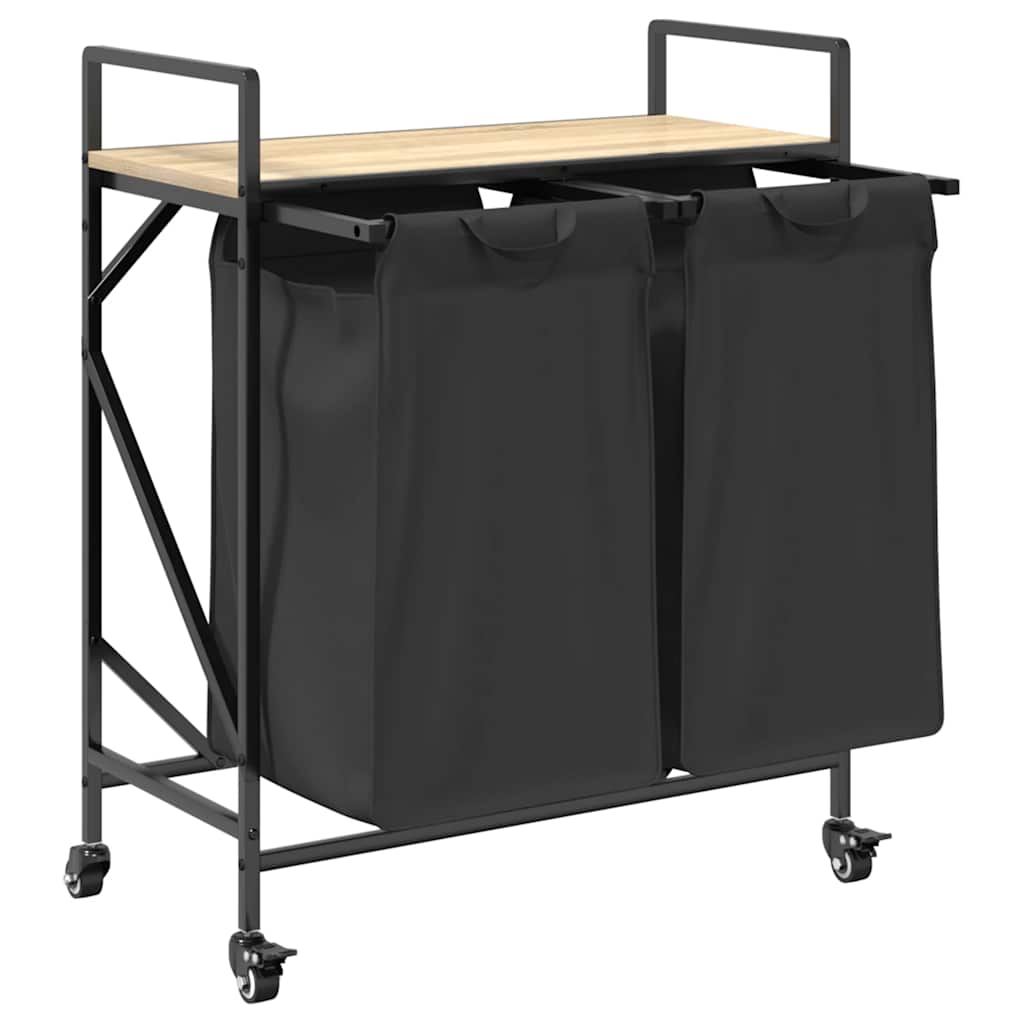 vidaXL Wäschekorb 2 Fächer mit Rollen Sonoma Eiche - Image 5