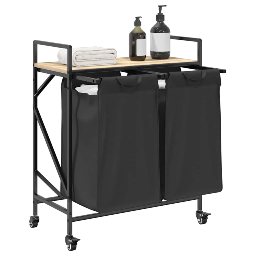 vidaXL Wäschekorb 2 Fächer mit Rollen Sonoma Eiche - Image 4