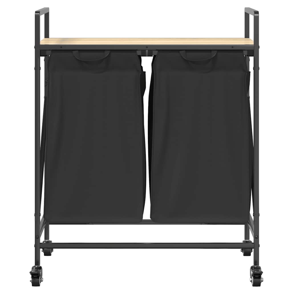 vidaXL Wäschekorb 2 Fächer mit Rollen Sonoma Eiche - Image 6