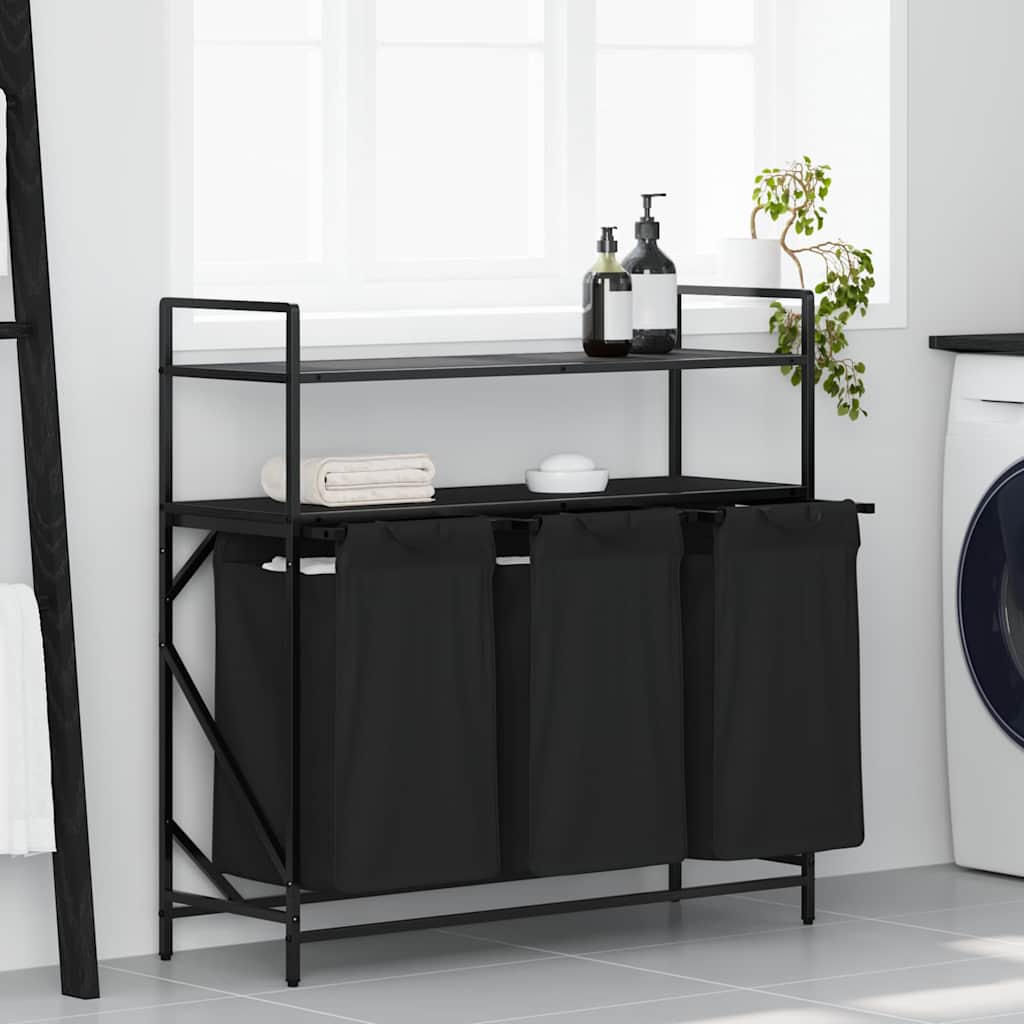 vidaXL Wäschekorb 3 Fächer mit Regalen Schwarze Eiche