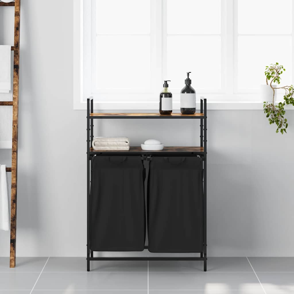 vidaXL Wäschekorb 2 Fächer mit Ablagen Räuchereiche - Image 3