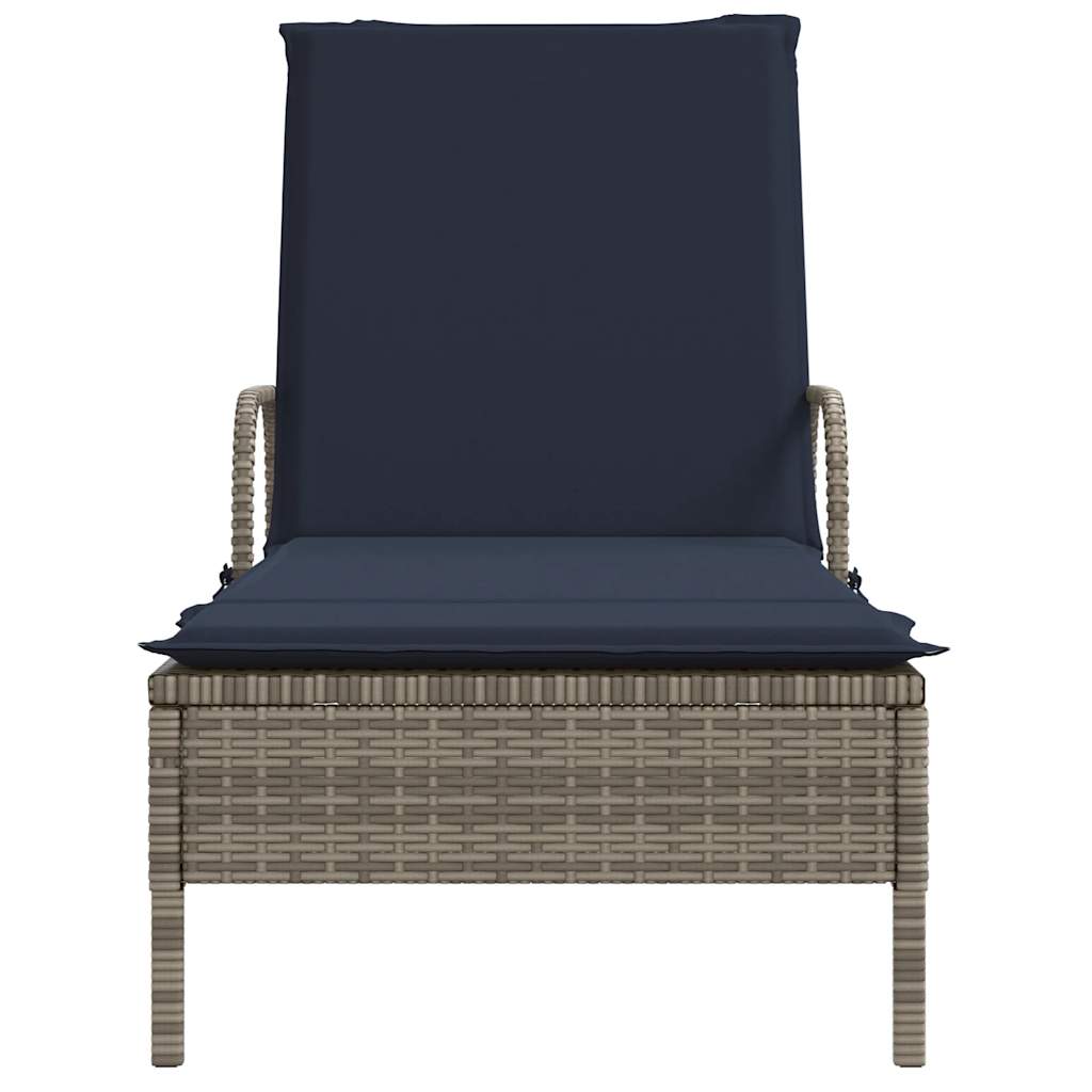 vidaXL Sonnenliege mit Rollen und Kissen Grau Poly Rattan - Image 4