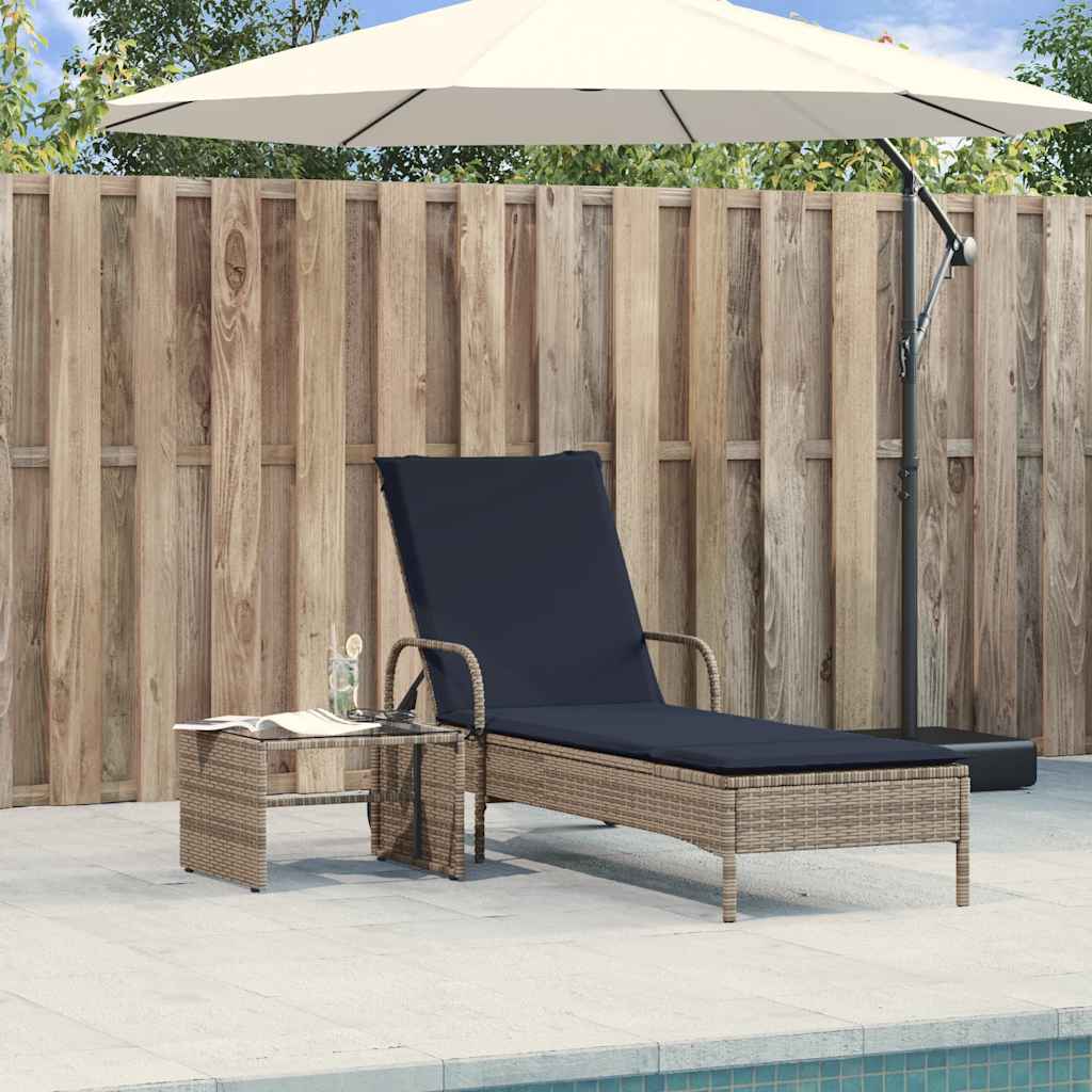 vidaXL Sonnenliege mit Rollen und Kissen Grau Poly Rattan - Image 3