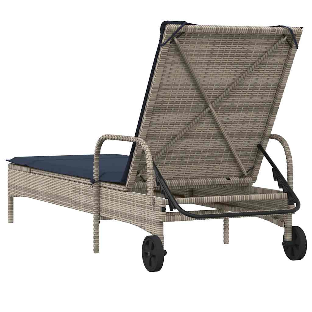 vidaXL Sonnenliege mit Rollen und Kissen Grau Poly Rattan - Image 6