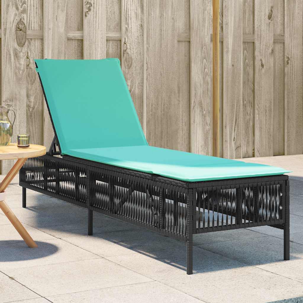 vidaXL Sonnenliege mit Kissen Schwarz Poly Rattan