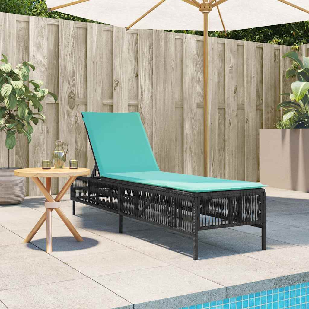 vidaXL Sonnenliege mit Kissen Schwarz Poly Rattan - Image 3