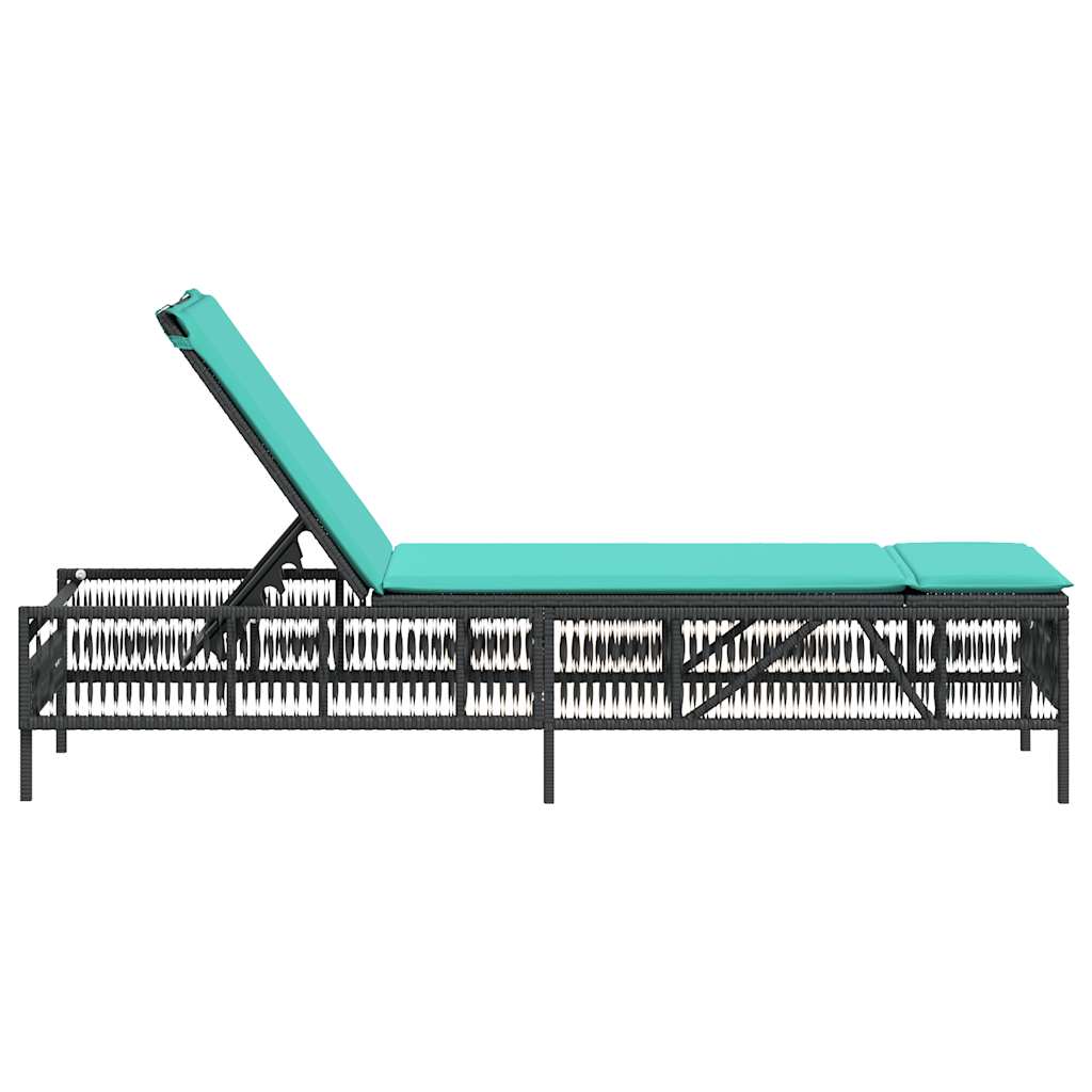 vidaXL Sonnenliege mit Kissen Schwarz Poly Rattan - Image 5