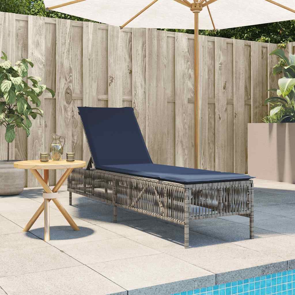 vidaXL Sonnenliege mit Kissen Grau Poly Rattan - Image 3